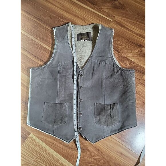 Vtg Distressed Grunge David James Vest Jacket 42 R Grey Leather Sherpa USA Men - Picture 8 of 12